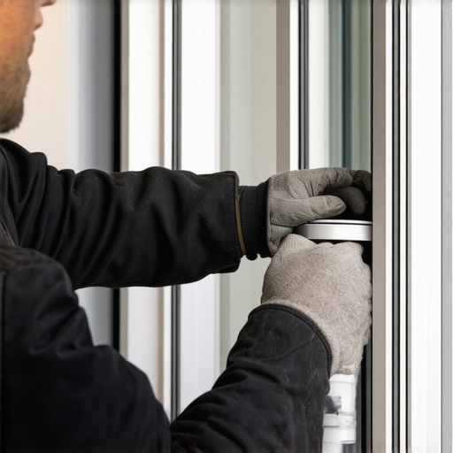 Close-up of a technician applying UV-resistant sealant to a window frame for durability.