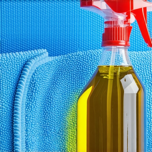 Microfiber cloth and vinegar spray bottle used for professional window cleaning