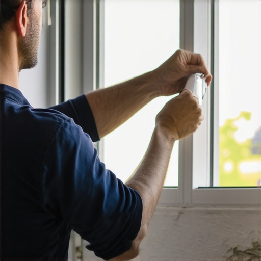 Homeowner sealing a window crack with silicone sealant