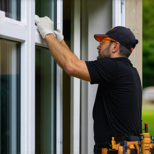 Technician installing energy-efficient window in home