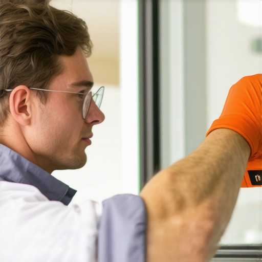 Technician inspecting window seals and frames to ensure long-lasting performance.