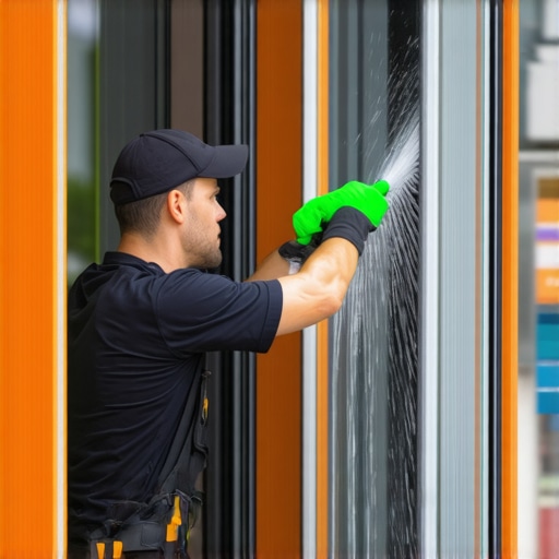 Professional Eco-Friendly Window Cleaning Window cleaner using eco-friendly tools on a modern glass window.