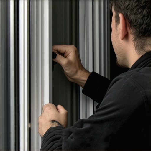 Person repairing window seals and glass with tools