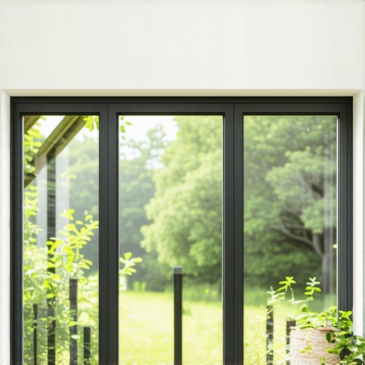 Close-up of advanced composite window frame with sustainable coatings and smart glass features