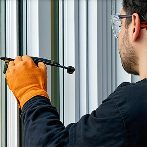 Technician sealing a window frame with a caulking gun