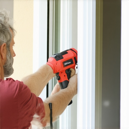 Person sealing a window frame with caulk for repair.