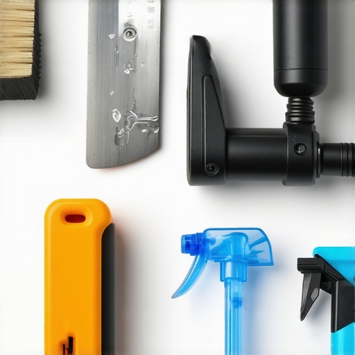 A detailed shot of professionals using tools like a glazing knife and silicone spray for window repair