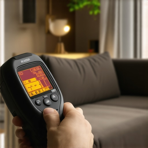 A person using a thermal leak detector on a window frame to identify drafts and insulation issues.