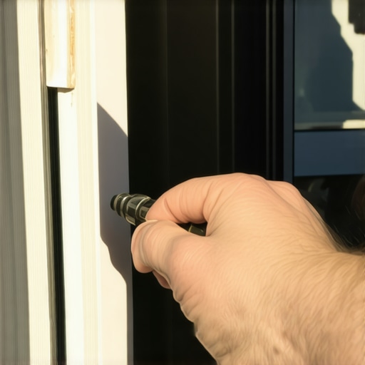 Person sealing a window frame with caulking to prevent drafts