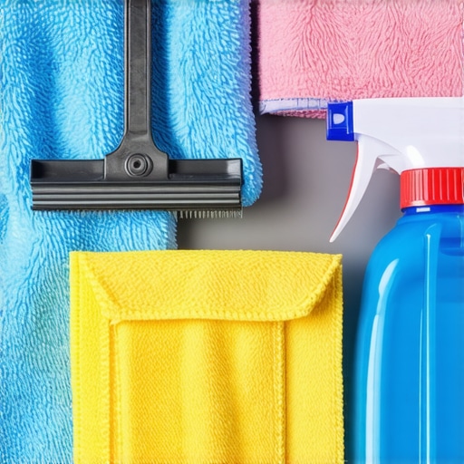 Essential Window Maintenance Tools in Action Professional tools for window cleaning and maintenance arranged on a workspace.